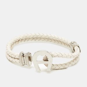 Aigner Braided Leather Silver Tone Bracelet, Jewelry - Luxury Closet catalog