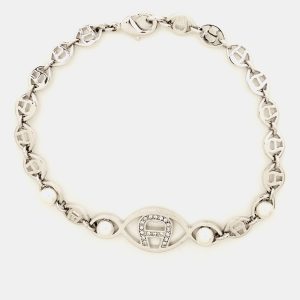 Aigner Logo Crystal Faux Pearl Silver Tone Bracelet, Jewelry - Luxury Closet catalog