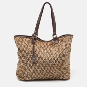 Aigner Brown/Beige Signature Canvas and Leather Snap Tote, Tote Handbags - Luxury Closet catalog