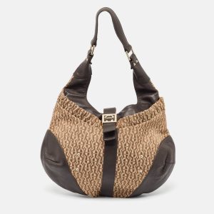 Aigner Brown/Beige Monogram Canvas and  Leather Logo Flap Hobo, Shoulder Bags - Luxury Closet catalog