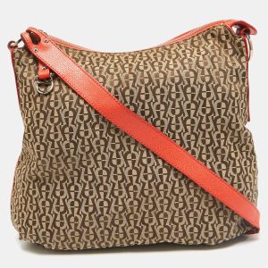 Aigner Beige/Orange Monogram Canvas and Leather Zip Crossbody Bag, Handbags - Luxury Closet catalog