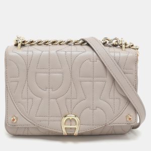 Aigner Taupe Signature Leather Mini Diadora Crossbody Bag, Handbags - Luxury Closet catalog