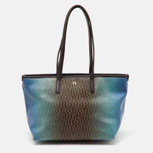 Aigner Dark Brown/Blue Signature Coated Canvas and Leather Tote, Tote Handbags - Luxury Closet catalog