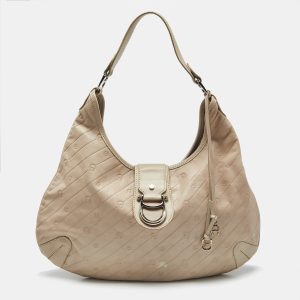 Aigner Light Beige Logo Embossed Leather Charm Hobo, Shoulder Bags - Luxury Closet catalog