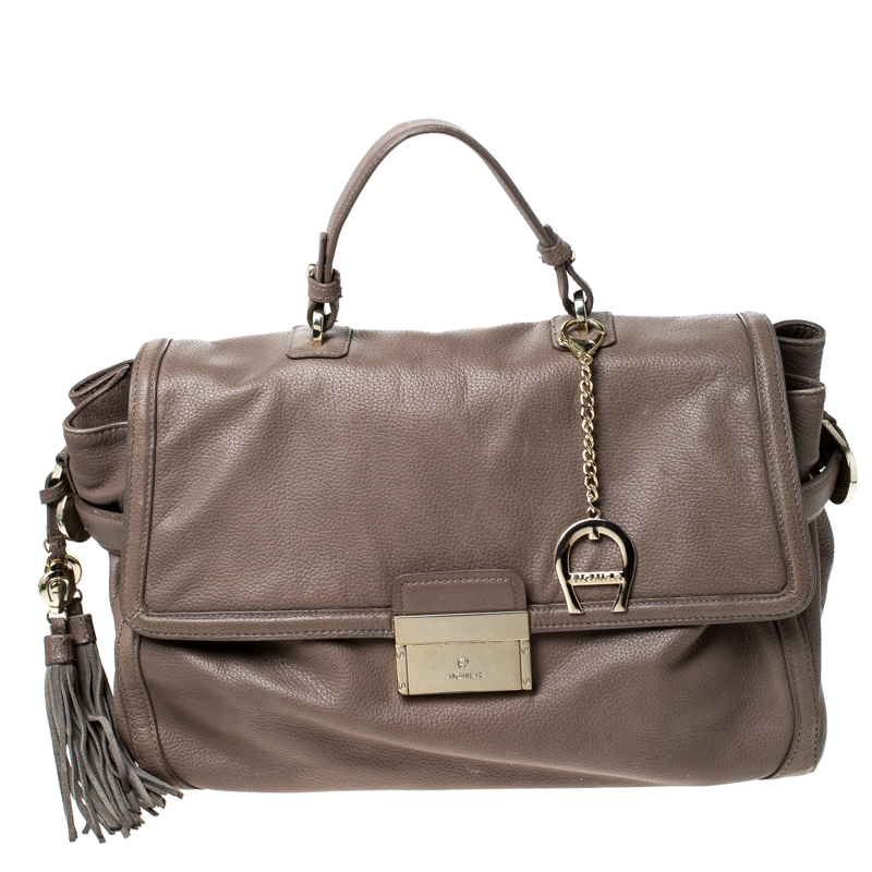 Aigner Light Brown Leather Top Handle Bag, Satchels - Luxury Closet catalog