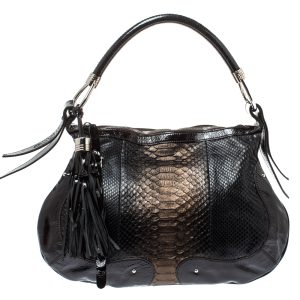 Aigner Dark Brown Python and Patent Leather Tassel Hobo, Shoulder Bags - Luxury Closet catalog