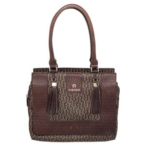 Aigner Brown Signature Canvas And Leather Tassel Satchel, Satchels - Luxury Closet catalog