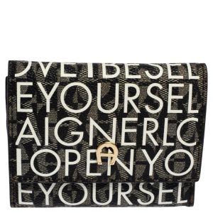Aigner White/Black Signature Coated Canvas Compact Wallet, Wallets & Money Clips - Luxury Closet catalog