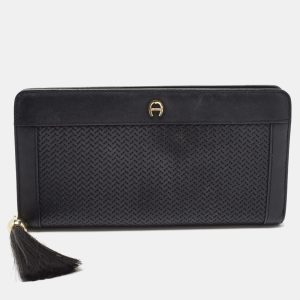 Aigner Black Woven Leather Cavallina Zip Around Continental Wallet, Wallets & Money Clips - Luxury Closet catalog