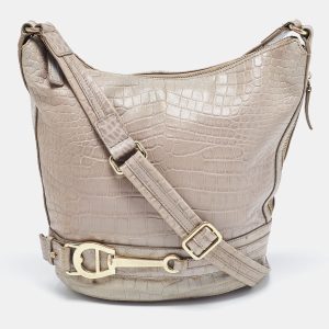 Aigner Grey Croc Embossed Leather Hobo, Shoulder Bags - Luxury Closet catalog