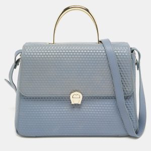 Aigner Blue Embossed Leather Genoveva M Top Handle Bag, Satchels - Luxury Closet catalog