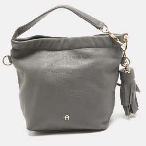 Aigner Grey Leather Tassel Charm Hobo, Shoulder Bags - Luxury Closet catalog