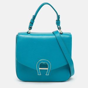 Aigner Green Leather Logo Flap Top Handle Bag, Satchels - Luxury Closet catalog