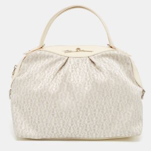 Aigner White/Cream Monogram Canvas and Patent Leather Logo Satchel, Satchels - Luxury Closet catalog