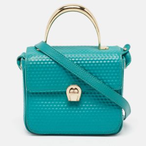 Aigner Green Textured Leather Genoveva Top Handle Bag, Satchels - Luxury Closet catalog