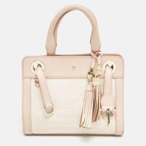 Aigner Two Tone Pink Croc Embossed Leather Cavallina Tote, Tote Handbags - Luxury Closet catalog