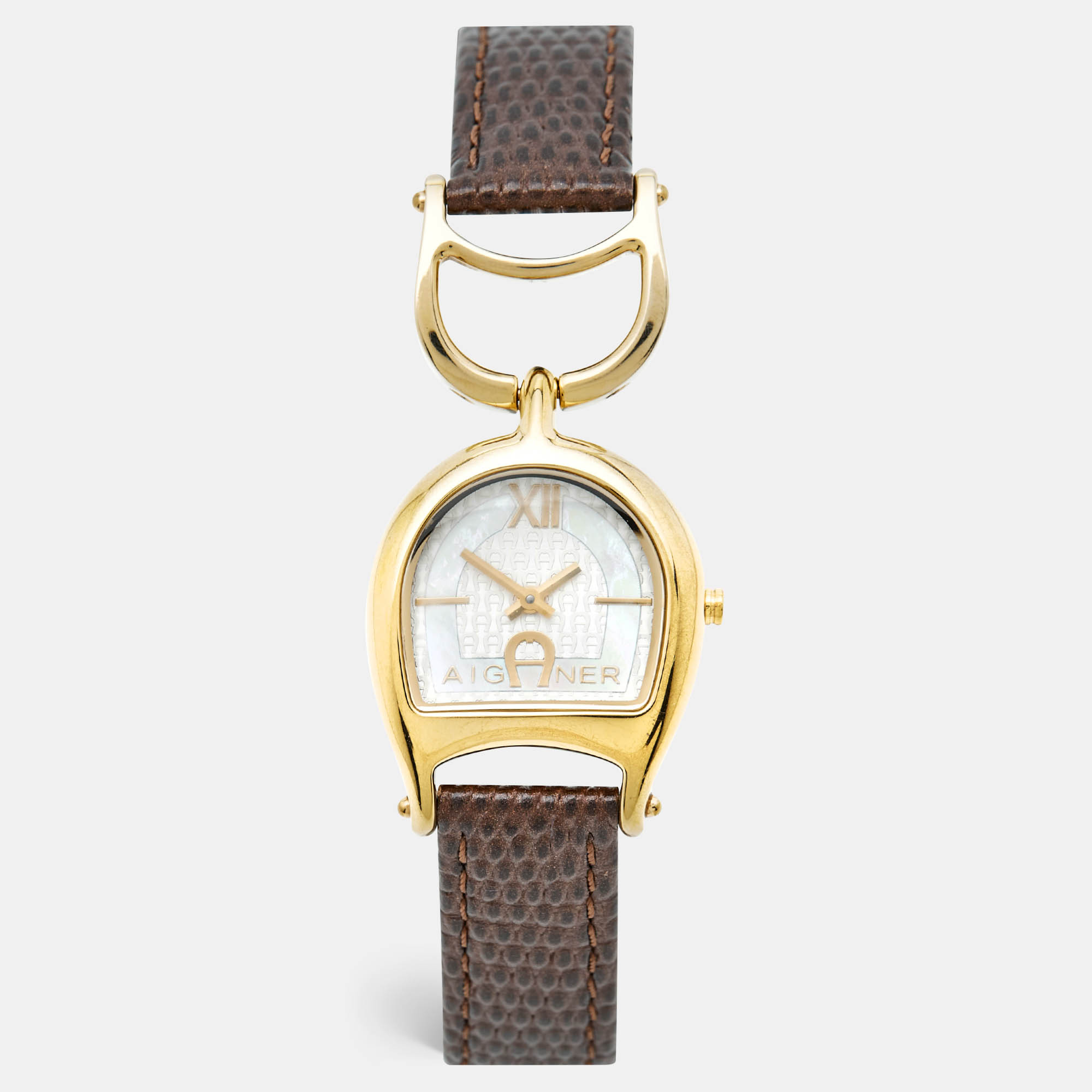 Aigner Mother of Pearl Yellow Gold Plated Stainless Steel Arte A32200 Women's Wristwatch 26 mm, Watches - Luxury Closet catalog