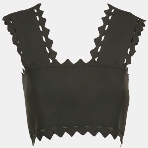 Alaia Black Stretch Knit Cut-Out Scallop Crop Top S, Shirts & Tops - Luxury Closet catalog