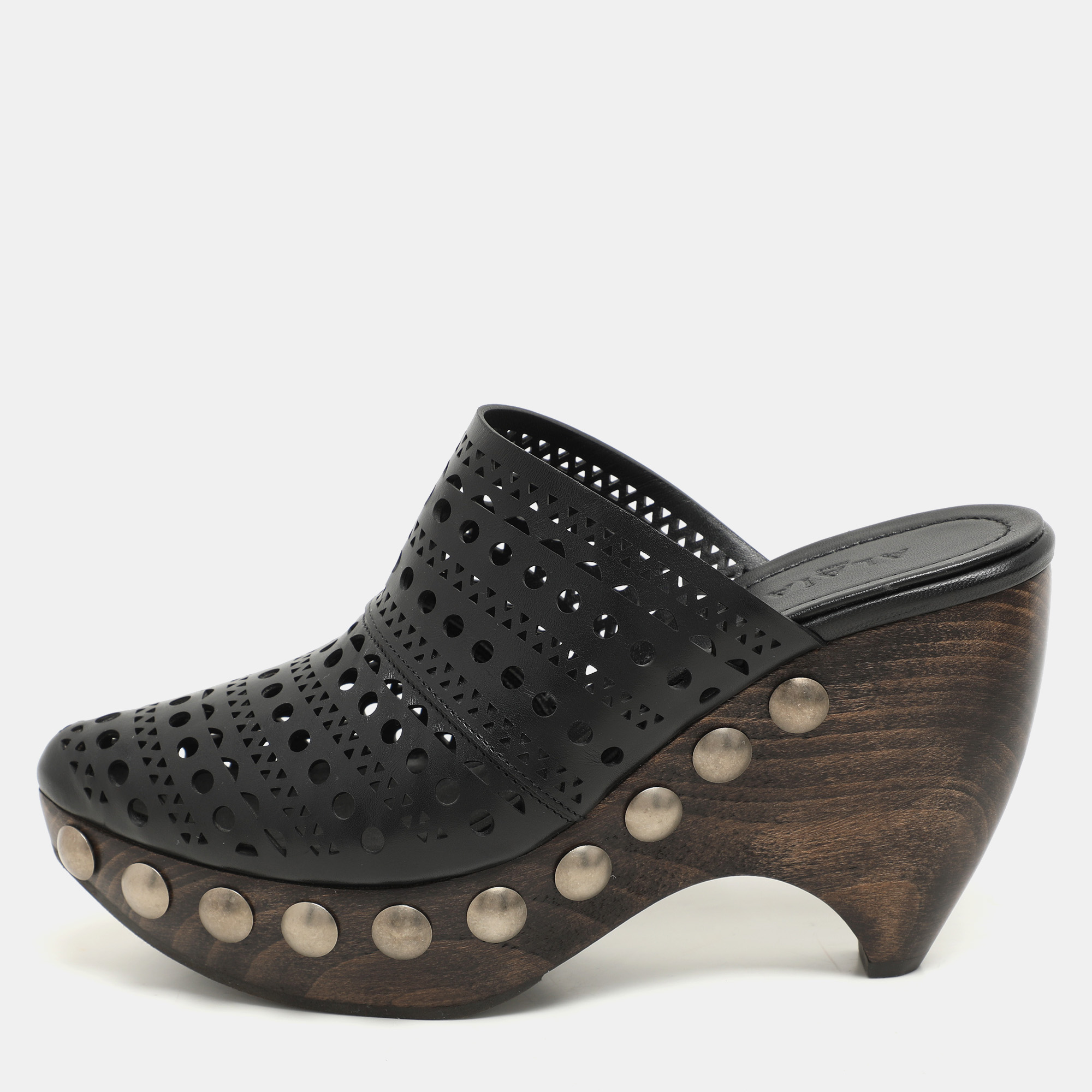 Alaia Black Leather Le Sabot Clogs Wedge Sandals Size 37, Sandals - Luxury Closet catalog