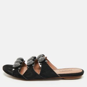 Alaia Black Suede Bombe Flat Slides Size 38, Sandals - Luxury Closet catalog