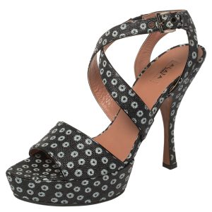 Alaia Blue/Black Canvas  Floral Print Platform Sandals Size 39, Sandals - Luxury Closet catalog