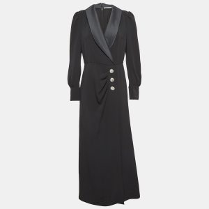 Alessandra Rich Black Satin Trim Crepe Hollywood Crystal Detail Maxi Dress M, Dresses - Luxury Closet catalog