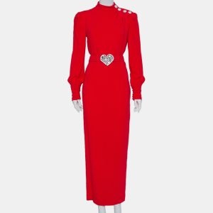 Alessandra Rich Red Crepe Embellished Button Belted Gown M, Dresses - Luxury Closet catalog