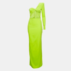 Alex Perry Lime Green Velvet Cut-Out Detail One Shoulder Maxi Dress M, Dresses - Luxury Closet catalog