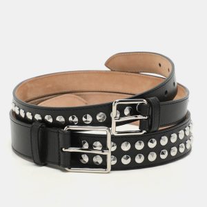 Alexander McQueen Black Leather Studded Double Waist Belt 65CM, Belt Buckles - Luxury Closet catalog