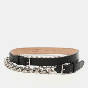 Alexander McQueen Black Leather and Chain Skinny Double Waist Belt 70CM, Belt Buckles - Luxury Closet catalog