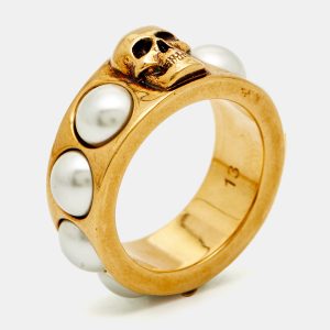 Alexander McQueen Faux Pearl Gold Tone Skull Ring Size 53, Jewelry - Luxury Closet catalog