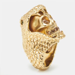 Alexander McQueen Skull and Snake Crystals Gold Tone Ring Size 52, Jewelry - Luxury Closet catalog