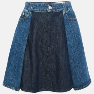 Alexander McQueen Blue Denim Dual Tone Pleated Mini Skirt S, Skirts - Luxury Closet catalog