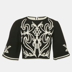 Alexander McQueen Black Floral Embossed Knit Crop Top M, Shirts & Tops - Luxury Closet catalog