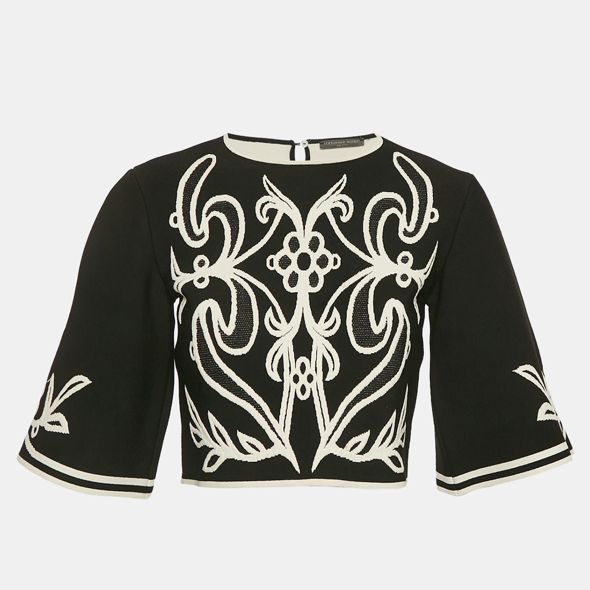 Alexander McQueen Black Floral Embossed Knit Crop Top M, Shirts & Tops - Luxury Closet catalog