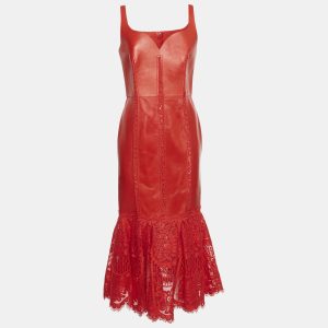 Alexander McQueen Red Leather and Lace Peplum Midi Dress M, Dresses - Luxury Closet catalog