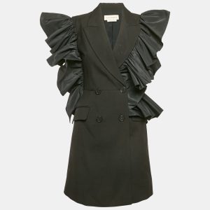 Alexander McQueen Black Wool and Ruffled Double Breasted Mini Dress S, Dresses - Luxury Closet catalog