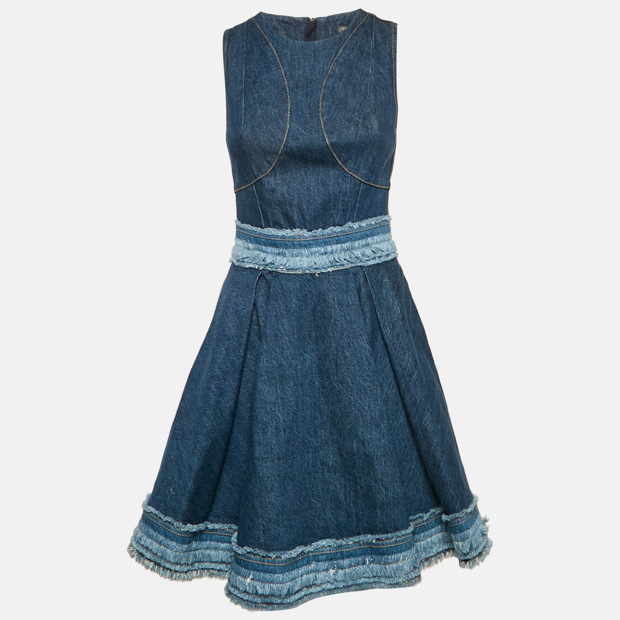 Alexander McQueen Blue Denim Raw Edge Flared Mini Dress S, Dresses - Luxury Closet catalog