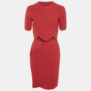 Alexander McQueen Red Textured Stretch Knit Scallop Hem Top and Skirt Set M/XS, Suits - Luxury Closet catalog