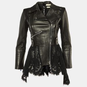 Alexander McQueen Black Leather & Lace Peplum Jacket S, Coats & Jackets - Luxury Closet catalog