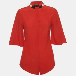 Alexander McQueen Red Silk Beaded High Neck Top S, Shirts & Tops - Luxury Closet catalog