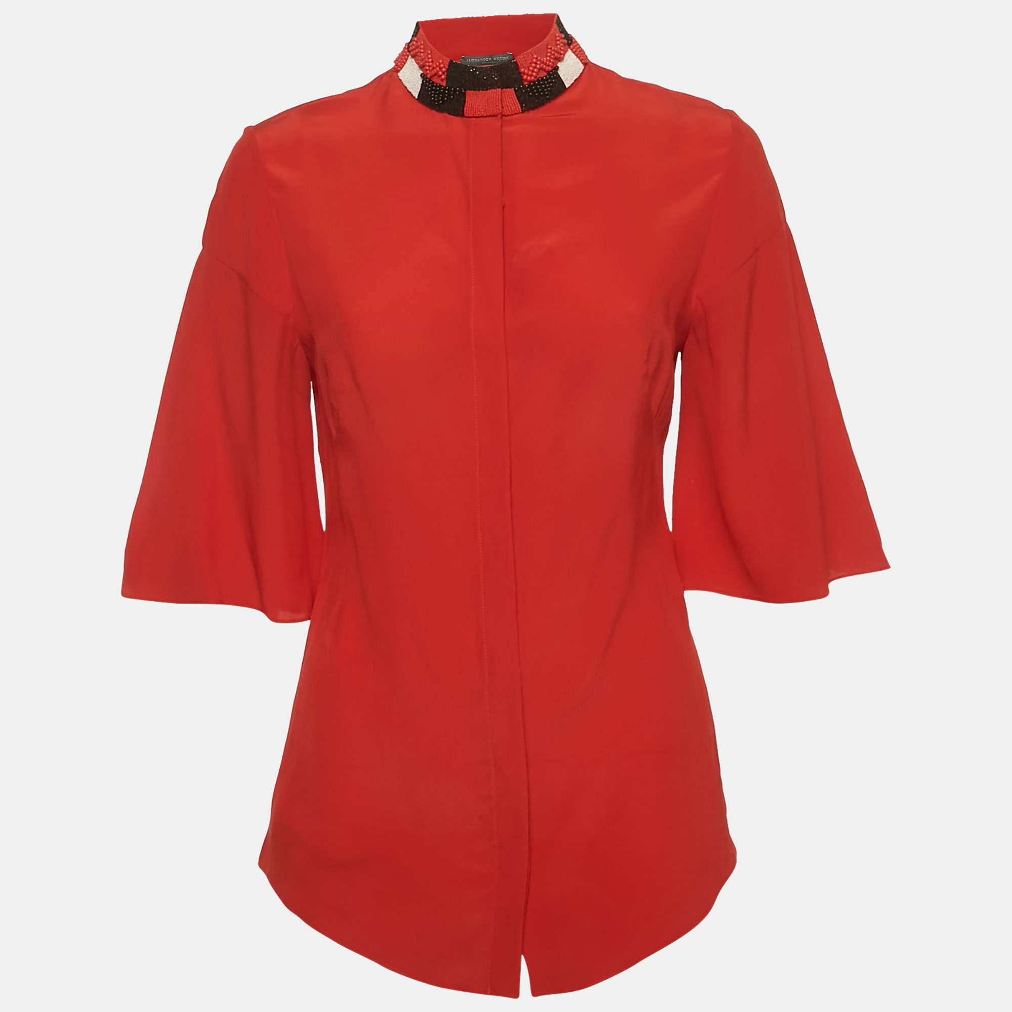 Alexander McQueen Red Silk Beaded High Neck Top S, Shirts & Tops - Luxury Closet catalog
