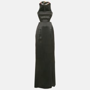 Alexander McQueen Black Jeweled Neck Satin Cut-Out Maxi Dress S, Dresses - Luxury Closet catalog