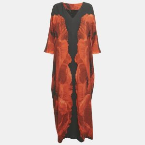 Alexander McQueen Black and Orange Floral Print Silk Maxi Dress M, Dresses - Luxury Closet catalog