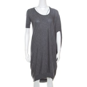 Alexander McQueen Grey Melange Wool Asymmetric Sleeve Oversized Shift Dress S, Dresses - Luxury Closet catalog