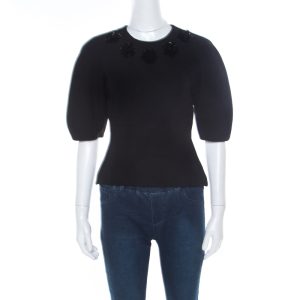 Alexander McQueen Black Floral Embellished Wool Top S, Shirts & Tops - Luxury Closet catalog