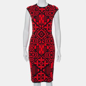 Alexander McQueen Red & Black Jacquard Knit Sheath Dress M, Dresses - Luxury Closet catalog