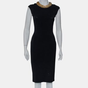 Alexander McQueen Black Knit Embellished Neck Detail Sleeveless Sheath Dress M, Dresses - Luxury Closet catalog