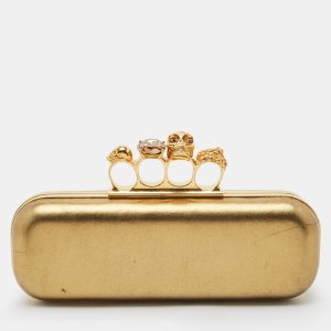 Alexander McQueen Gold Leather Skull Crystals Knuckle Box Clutch, Clutches & Special Occasion Bags - Luxury Closet catalog