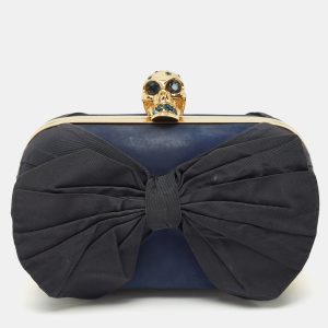 Alexander McQueen Navy Blue Leather Bow Skull Box Clutch, Clutches & Special Occasion Bags - Luxury Closet catalog